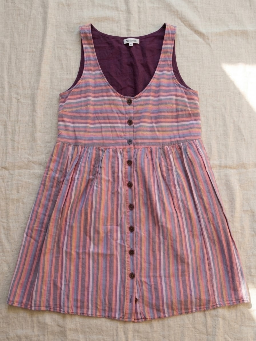 Madewell Striped Sleeveless Button-Front Mini Dress in Pink and Purple